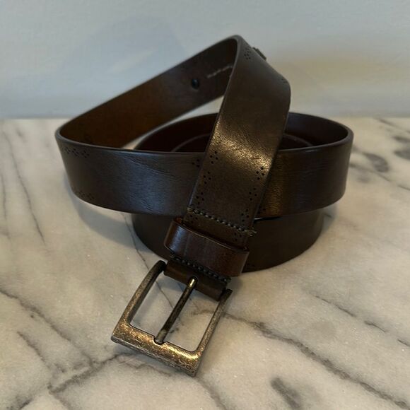 Allen Edmonds Men's Dark Brown Leather Belt detailed edges sz 44 Italy - Picture 1 of 13